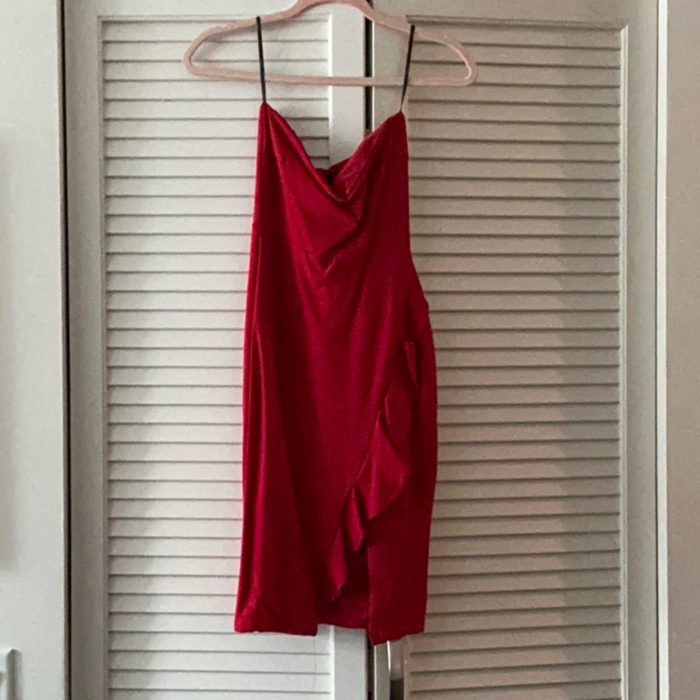 Lulu's Red Asymmetrical Slip Dress with Spaghetti Straps